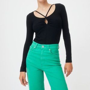 H&M- Black Strappy Long Sleeve Top - L